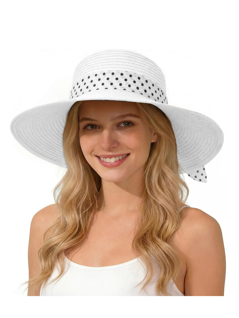 Sun Beach Straw Hats for Women, Summer Wide Brim Hat | Off-White | Size L